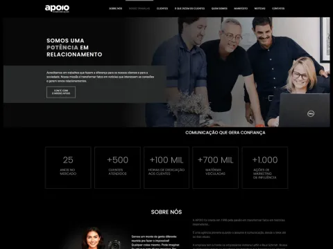 Página inicial do site Apoio Comunicação + Marketing