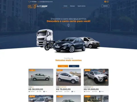 Página inicial do site AutoShop Automóveis
