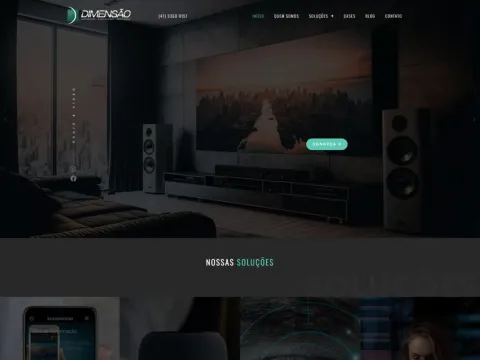 Página inicial do site Dimensão - Automação, Áudio e Segurança